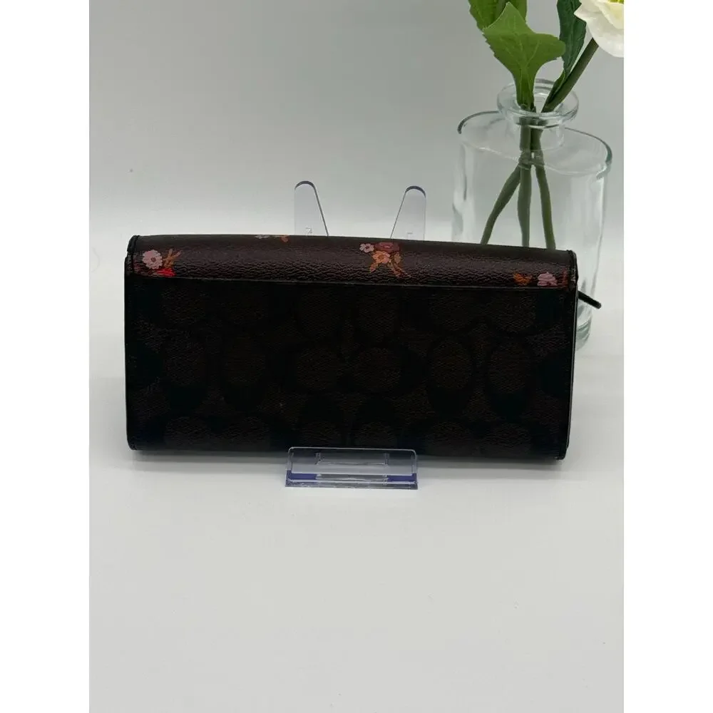 COACH Continental Envelope Wallet Floral Cluster Printed Coated Canvas Brown⁠